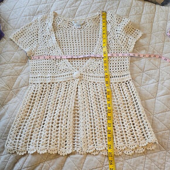 Christopher & Banks Sweater Women's S Cream Crochet Polished Boho Y2K Beachy - Picture 8 of 9